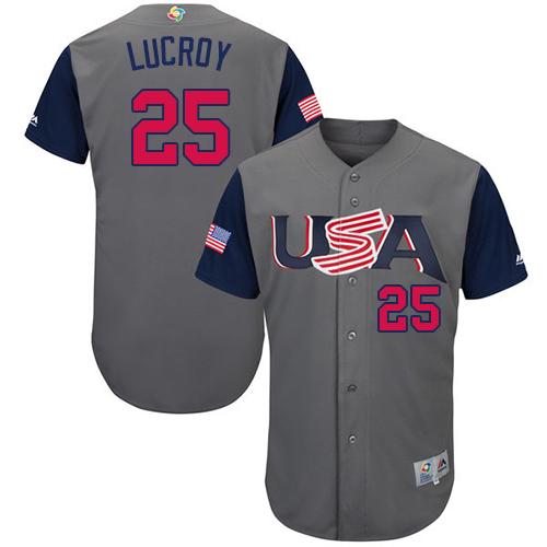 Team USA #25 Jonathan Lucroy Gray 2017 World MLB Classic Authentic Stitched Youth MLB Jersey